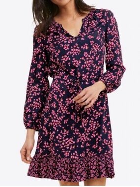 Draper James Lucinda Popover Dress Navy Cherry Blossom Ruffle V-Neck XXL Preppy